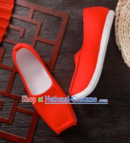 Chinese Handmade Red Cloth Shoes Traditional Han Dynasty Wedding Hanfu Shoes Ancient Scholar Multilayer Soles Shoes