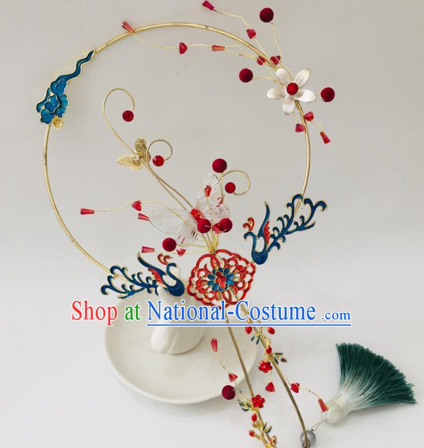 Chinese Ancient Wedding Cloisonne Phoenix Round Fan Palace Fan Handmade Bride Prop Traditional Butterfly Hanfu Fan