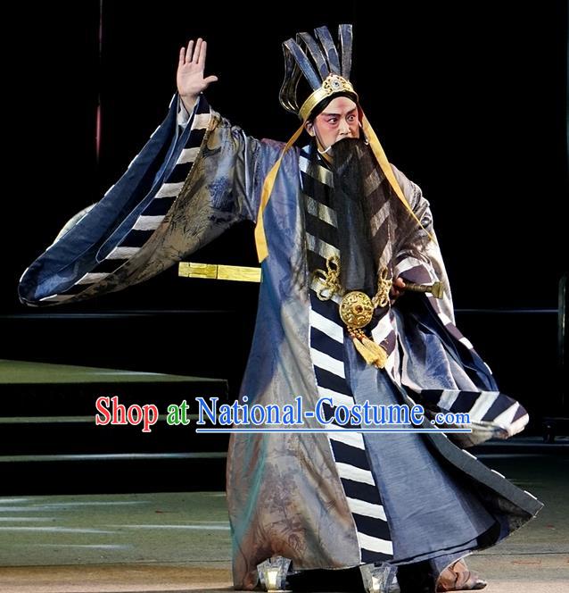 You Meng Yi Guan Chinese Hubei Hanchu Opera Elderly Male Apparels Costumes and Headpieces Traditional Han Opera Laosheng Garment Official Clothing