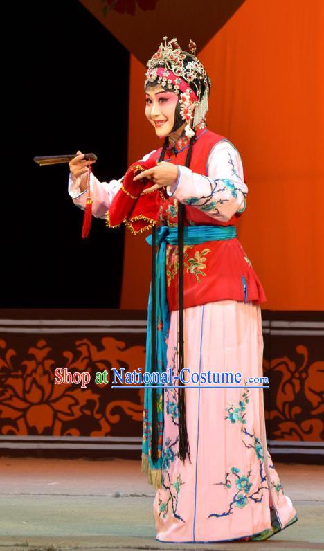 Chinese Han Opera Servant Girl Garment Mei Ying Costumes and Headdress Traditional Hubei Hanchu Opera Xiaodan Apparels Maid Lady Dress