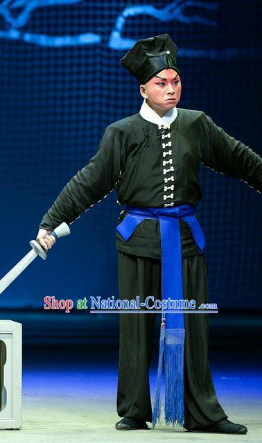 Jin Lian Chinese Hubei Hanchu Opera Martial Male Apparels Costumes and Headpieces Traditional Han Opera Wusheng Garment Hero Wu Song Clothing