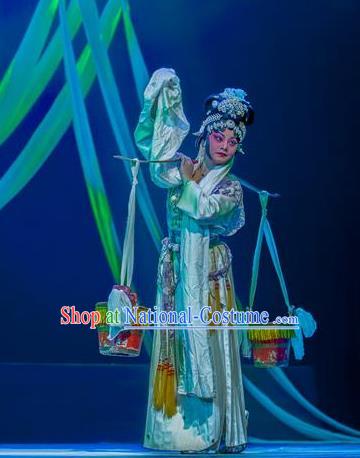 Chinese Han Opera Diva Li Guilian Garment Yin Yang River Costumes and Headdress Traditional Hubei Hanchu Opera Young Female Apparels Distress Woman Dress