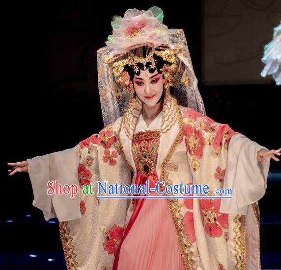 Chinese Han Opera Hua Tan Garment Ni Chang Chang Ge Costumes and Headdress Traditional Hubei Hanchu Opera Imperial Concubine Yang Yuhuan Apparels Actress Dress