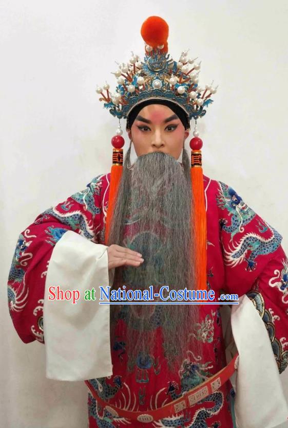 Liu Bei Zhao Qin Chinese Hubei Hanchu Opera Laosheng Apparels Costumes and Headpieces Traditional Han Opera Elderly Male Garment Lord Liu Bei Clothing