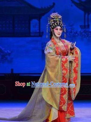 Chinese Cantonese Opera Palace Woman Garment The Long Regret Costumes and Headdress Traditional Guangdong Opera Imperial Concubine Apparels Diva Dress