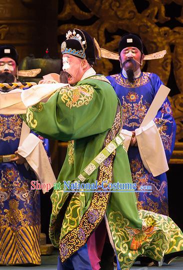 Yu Zhou Feng Chinese Hubei Hanchu Opera Chou Role Apparels Costumes and Headpieces Traditional Han Opera Clown Garment Official Clothing