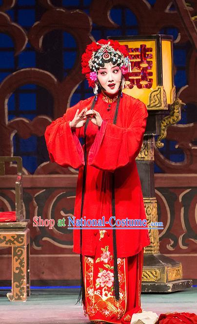 Chinese Han Opera Actress Garment Yu Zhou Feng Zhao Yanrong Costumes and Headdress Traditional Hubei Hanchu Opera Hua Tan Apparels Bride Red Dress