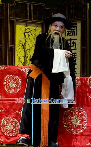 Baili Xi Ren Qi Chinese Hubei Hanchu Opera Old Man Apparels Costumes and Headpieces Traditional Han Opera Elderly Male Garment Laosheng Clothing