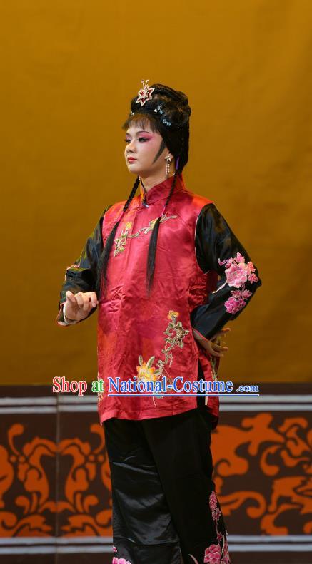 Chinese Han Opera Servant Girl Garment Mu Ke Zhai Costumes and Headdress Traditional Hubei Hanchu Opera Xiaodan Apparels Dress