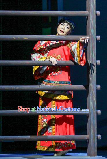 Chinese Han Opera Hua Tan Wedding Garment Shi Niang Costumes and Headdress Traditional Hubei Hanchu Opera Young Female Apparels Bride Red Dress