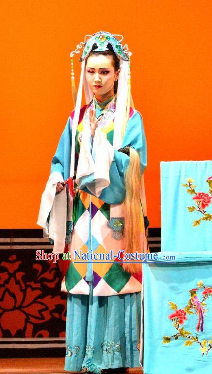 Chinese Han Opera Taoist Nun Garment Bi Zhi Fu Ke Costumes and Headdress Traditional Hubei Hanchu Opera Young Woman Apparels Actress Dress