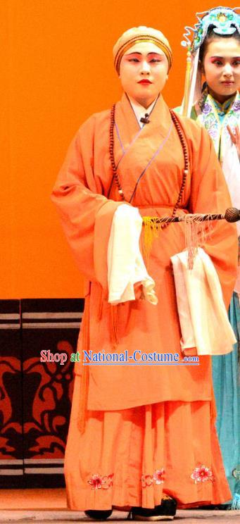 Chinese Han Opera Elderly Woman Garment Bi Zhi Fu Ke Costumes and Headdress Traditional Hubei Hanchu Opera Apparels Taoist Nun Fa Cheng Dress