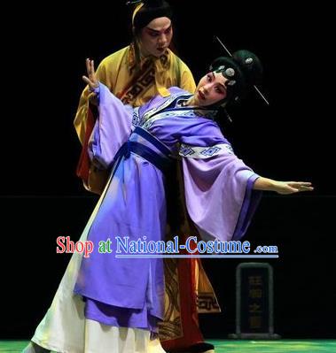 Chinese Han Opera Young Woman Garment Butterfly Dream Costumes and Headdress Traditional Hubei Hanchu Opera Apparels Actress Dress