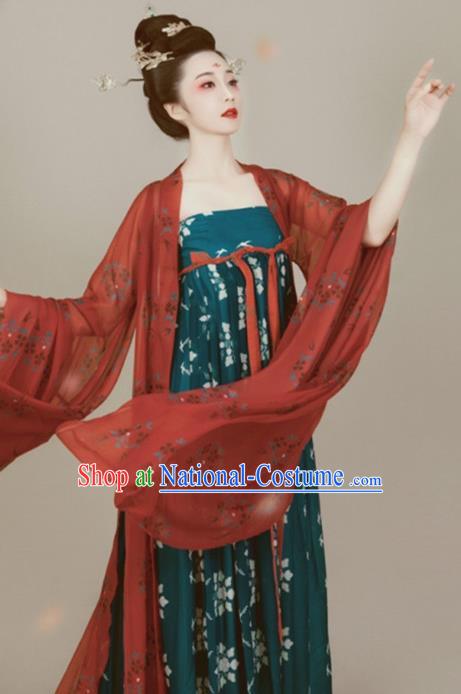 Chinese Traditional Tang Dynasty Imperial Concubine Hanfu Dress Apparels Ancient Noble Female Historical Costumes and Headwear Complete Set