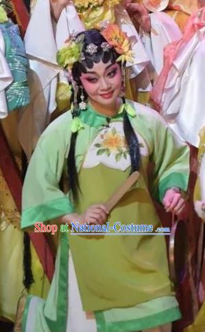 Chinese Cantonese Opera Xiaodan Garment Hua Yue Ying Costumes and Headdress Traditional Guangdong Opera Servant Girl Apparels Yu Lan Dress