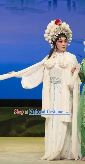 Chinese Cantonese Opera Swordswoman Garment The Fairy Tale of White Snake Costumes and Headdress Traditional Guangdong Opera Martial Female Apparels Bai Suzhen Dress