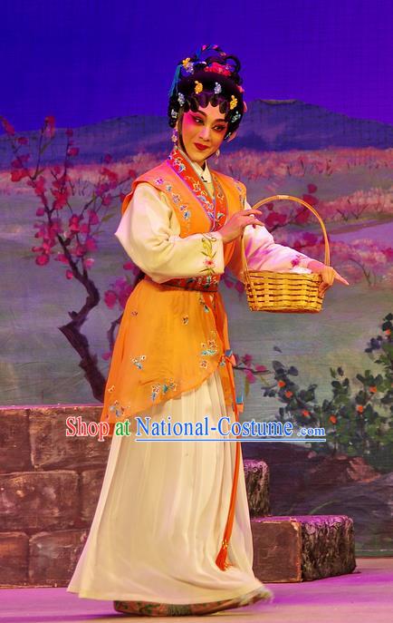 Chinese Cantonese Opera Xiaodan Garment Costumes and Headdress Traditional Guangdong Opera Young Beauty Apparels Village Girl Dress