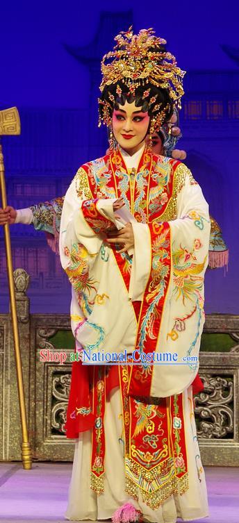 Chinese Cantonese Opera Royal Queen Xi Shi Garment Costumes and Headdress Traditional Guangdong Opera Imperial Empress Apparels Hua Tan Dress