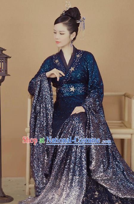 Chinese Traditional Drama Goddess Hanfu Dress Apparels Ancient Fairy Princess Historical Costumes and Headpieces Complete Set for Women