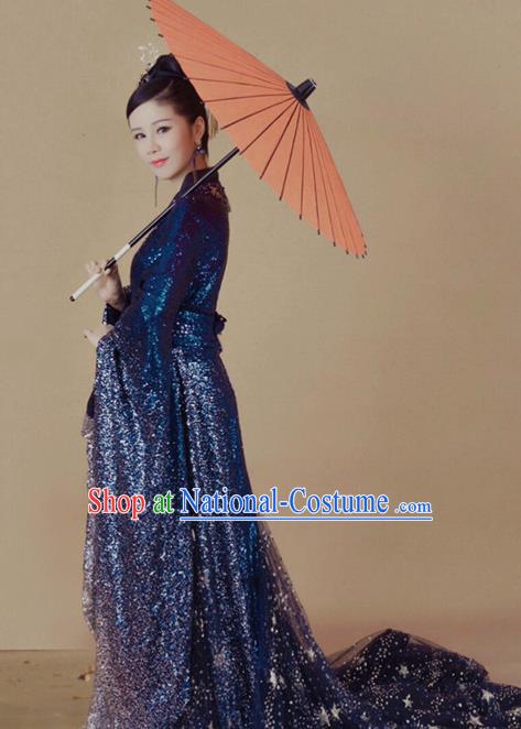 Chinese Traditional Drama Goddess Hanfu Dress Apparels Ancient Fairy Princess Historical Costumes and Headpieces Complete Set for Women