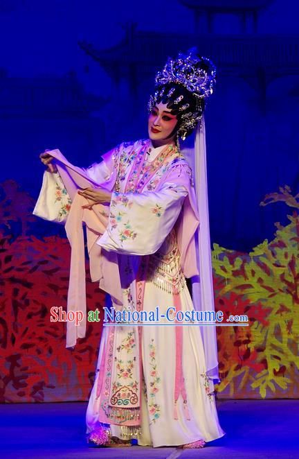 Chinese Cantonese Opera Queen Xi Shi Garment Costumes and Headdress Traditional Guangdong Opera Hua Tan Apparels Imperial Consort Dress