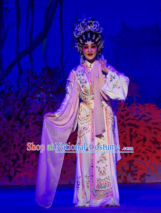 Chinese Cantonese Opera Queen Xi Shi Garment Costumes and Headdress Traditional Guangdong Opera Hua Tan Apparels Imperial Consort Dress