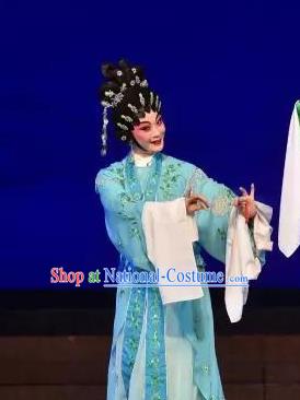 Chinese Cantonese Opera Diva Xi Shi Garment Costumes and Headdress Traditional Guangdong Opera Hua Tan Apparels Young Beauty Blue Dress