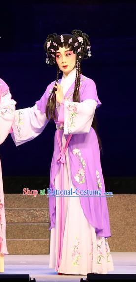 Chinese Cantonese Opera Servant Girl A Xiu Garment Legend of Lun Wenxu Costumes and Headdress Traditional Guangdong Opera Maid Lady Apparels Xiaodan Dress