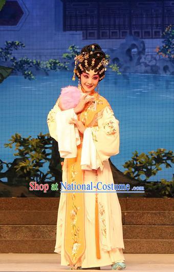 Chinese Cantonese Opera Young Beauty Garment Legend of Lun Wenxu Costumes and Headdress Traditional Guangdong Opera Rich Lady Apparels Hua Tan Pink Dress