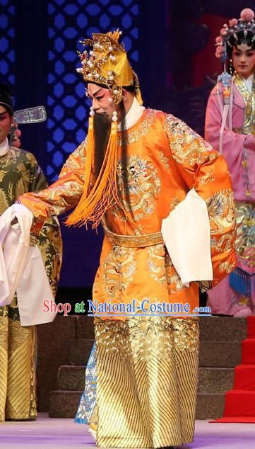 Legend of Lun Wenxu Chinese Guangdong Opera Laosheng Apparels Costumes and Headpieces Traditional Cantonese Opera Monarch Garment Emperor Clothing