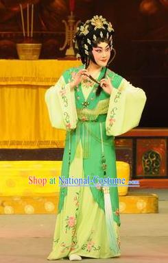 Chinese Cantonese Opera Young Woman Garment Southern Tang Emperor Costumes and Headdress Traditional Guangdong Opera Hua Tan Apparels Court Female Green Dress