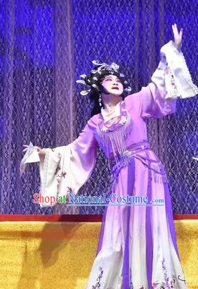 Chinese Cantonese Opera Empress Garment Southern Tang Emperor Costumes and Headdress Traditional Guangdong Opera Hua Tan Apparels Queen Purple Dress