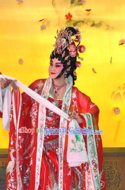 Chinese Cantonese Opera Court Woman Garment Southern Tang Emperor Costumes and Headdress Traditional Guangdong Opera Queen Apparels Empress Red Dress