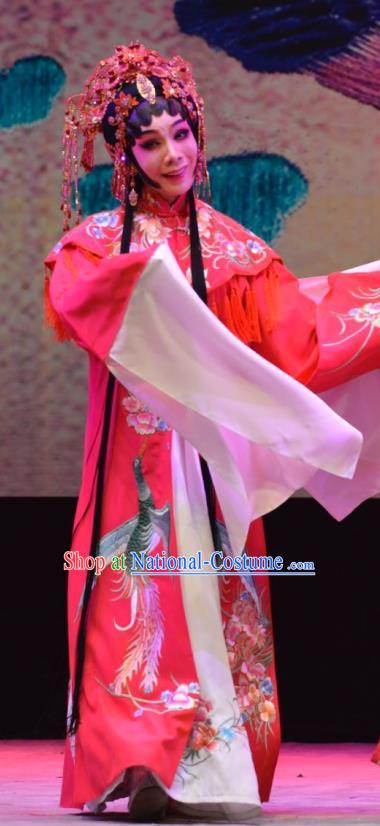 Chinese Cantonese Opera Bride Garment Hua Jian Ji Costumes and Headdress Traditional Guangdong Opera Hua Tan Apparels Diva Yang Yaoxian Red Dress