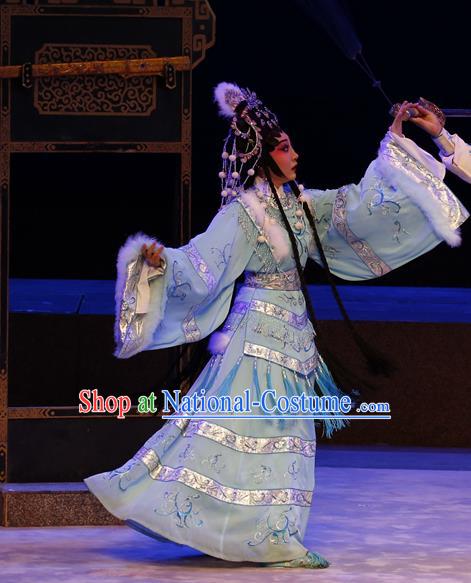 Chinese Cantonese Opera Female Swordsman Jiang Yunxia Garment General Ma Chao Costumes and Headdress Traditional Guangdong Opera Hua Tan Apparels Young Woman Dress