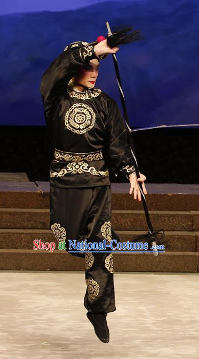 General Ma Chao Chinese Guangdong Opera Wusheng Apparels Costumes and Headpieces Traditional Cantonese Opera Martial Male Garment Soldier Black Clothing