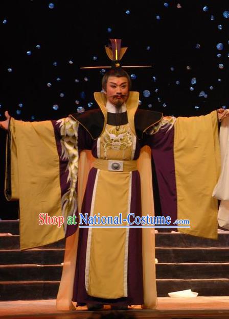 Empress Zhou the Lesser Chinese Guangdong Opera Lord Apparels Costumes and Headpieces Traditional Cantonese Opera Monarch Garment Emperor Zhao Kuangyin Clothing