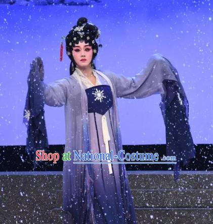 Chinese Cantonese Opera Distress Female Garment Liu Yi Delivers A Letter Costumes and Headdress Traditional Guangdong Opera Dragon Princess Apparels San Niang Dress