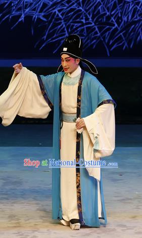 Liu Yi Delivers A Letter Chinese Guangdong Opera Xiaosheng Apparels Costumes and Headpieces Traditional Cantonese Opera Scholar Garment Niche Clothing