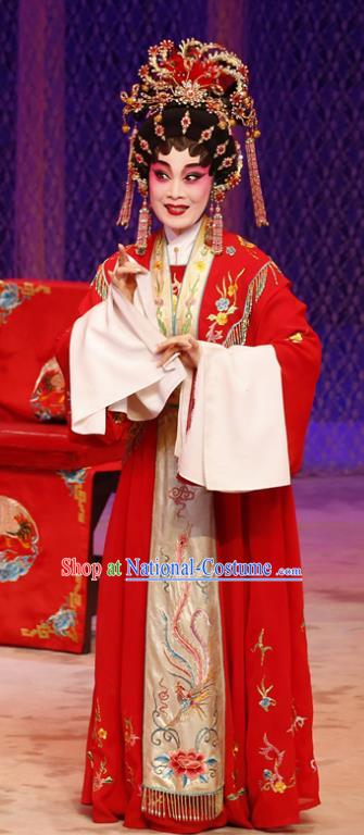 Chinese Cantonese Opera Bride Garment Liu Yi Delivers A Letter Costumes and Headdress Traditional Guangdong Opera Young Female Apparels Diva San Niang Red Dress