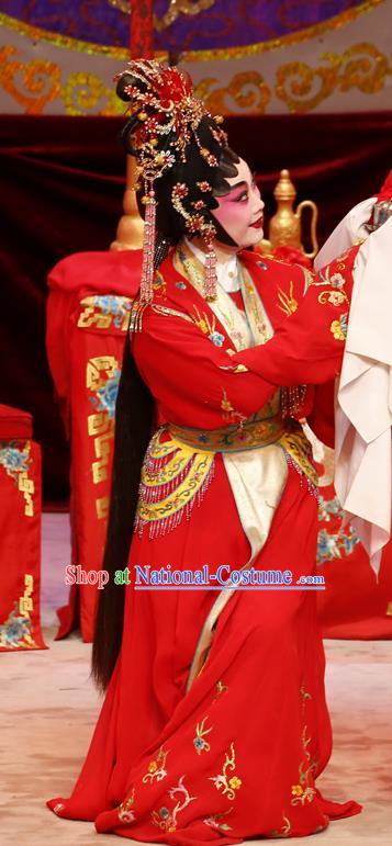 Chinese Cantonese Opera Bride Garment Liu Yi Delivers A Letter Costumes and Headdress Traditional Guangdong Opera Young Female Apparels Diva San Niang Red Dress