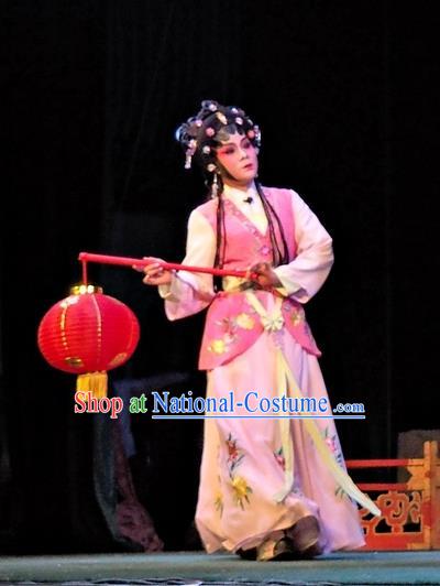 Chinese Cantonese Opera Maidservant Huan Sha Garment Story of the Violet Hairpin Costumes and Headdress Traditional Guangdong Opera Xiaodan Apparels Young Lady Dress