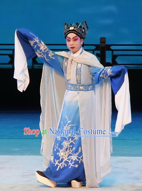 Meng Hui Tai Hu Chinese Guangdong Opera Young Man Fan Li Apparels Costumes and Headpieces Traditional Cantonese Opera Xiaosheng Garment Niche Blue Clothing