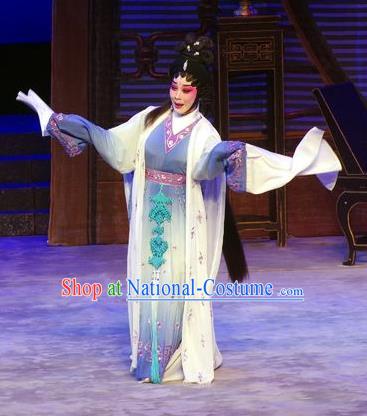 Chinese Cantonese Opera Tsing Yi Garment Story of the Violet Hairpin Costumes and Headdress Traditional Guangdong Opera Huo Xiaoyu Apparels Distress Maiden Dress