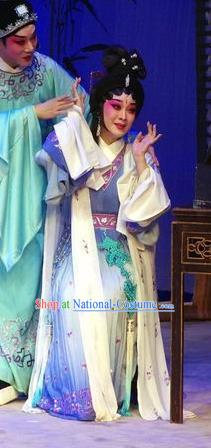 Chinese Cantonese Opera Tsing Yi Garment Story of the Violet Hairpin Costumes and Headdress Traditional Guangdong Opera Huo Xiaoyu Apparels Distress Maiden Dress