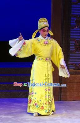 Story of the Violet Hairpin Chinese Guangdong Opera Xiaosheng Apparels Costumes and Headpieces Traditional Cantonese Opera Garment Gifted Youth Li Yi Yellow Robe Clothing