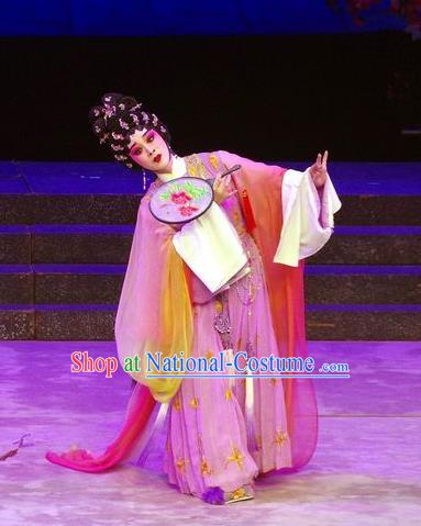 Chinese Cantonese Opera Hua Tan Garment Story of the Violet Hairpin Costumes and Headdress Traditional Guangdong Opera Diva Apparels Huo Xiaoyu Lilac Dress