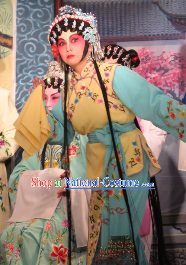 Chinese Cantonese Opera Maidservant Chun Lan Garment Hua Tian Ba Xi Hairpin Costumes and Headdress Traditional Guangdong Opera Young Lady Apparels Xiaodan Dress