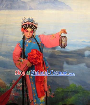 Chinese Cantonese Opera Xiaodan Chun Lan Garment Hua Tian Ba Xi Hairpin Costumes and Headdress Traditional Guangdong Opera Young Lady Apparels Maidservant Dress