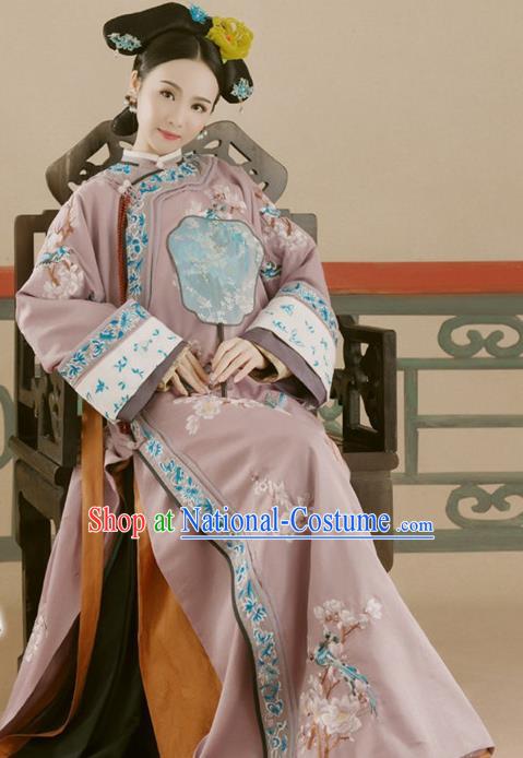 Chinese Traditional Qing Dynasty Manchu Palace Concubine Historical Costumes Ancient Drama Imperial Consort Hanfu Dress Apparels and Headdress for Women